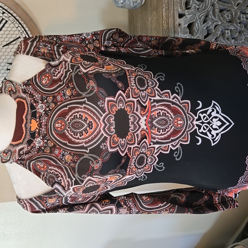VENUS Black and Coral Cold Shoulder Long Sleeve Top NWOT